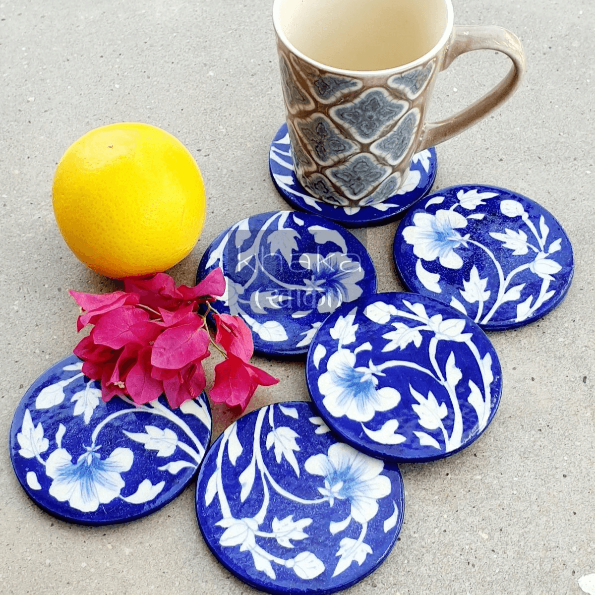 Blue Pottery Coaster Set